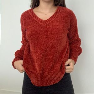 Red fluffy sweater